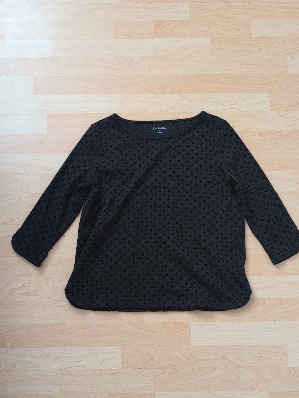 Kim Rogers Black Dot-Textured 3/4 Sleeve Top